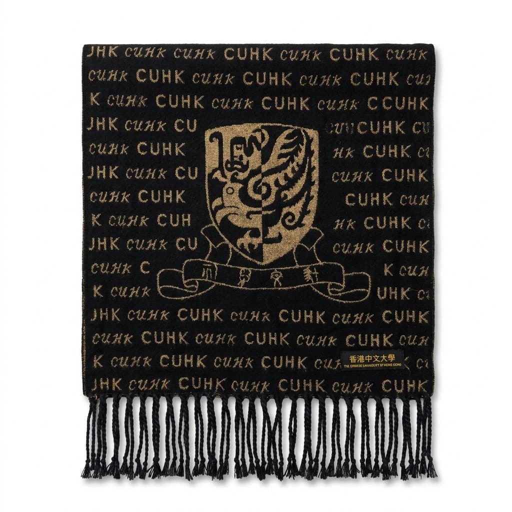 黑色金色CUHK校徽流苏围巾