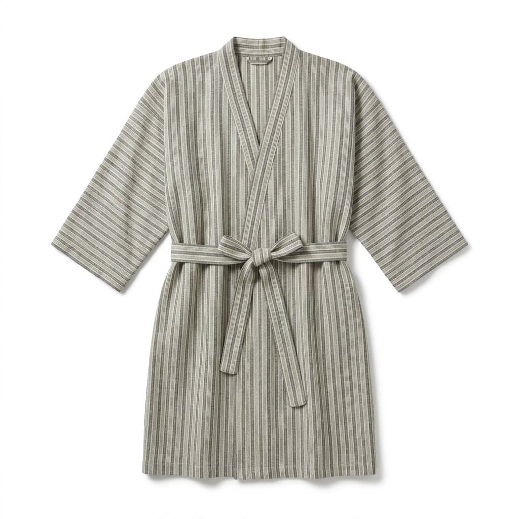 米灰条纹和服式浴袍